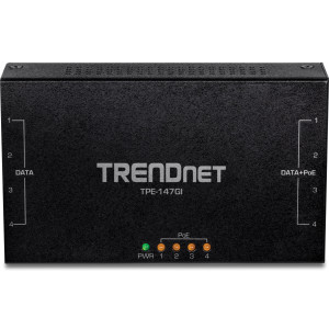 TRENDnet TPE-147GI Gigabit PoE+ Injector, Up to 30W power, 4 Gigabit ports and Gigabit PoE ports 